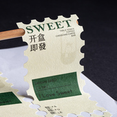 米白邮票形包装 盒封口贴不干胶贴纸定制标签logo烘焙商标订制定做
