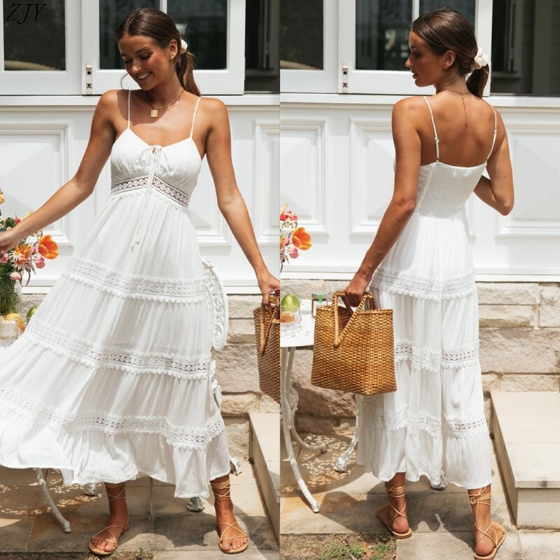 2026新款女装吊带连衣裙花边拼接大摆裙women's suspender dress