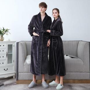 Couple plus size and long flannel bathrobe men's nightgown
