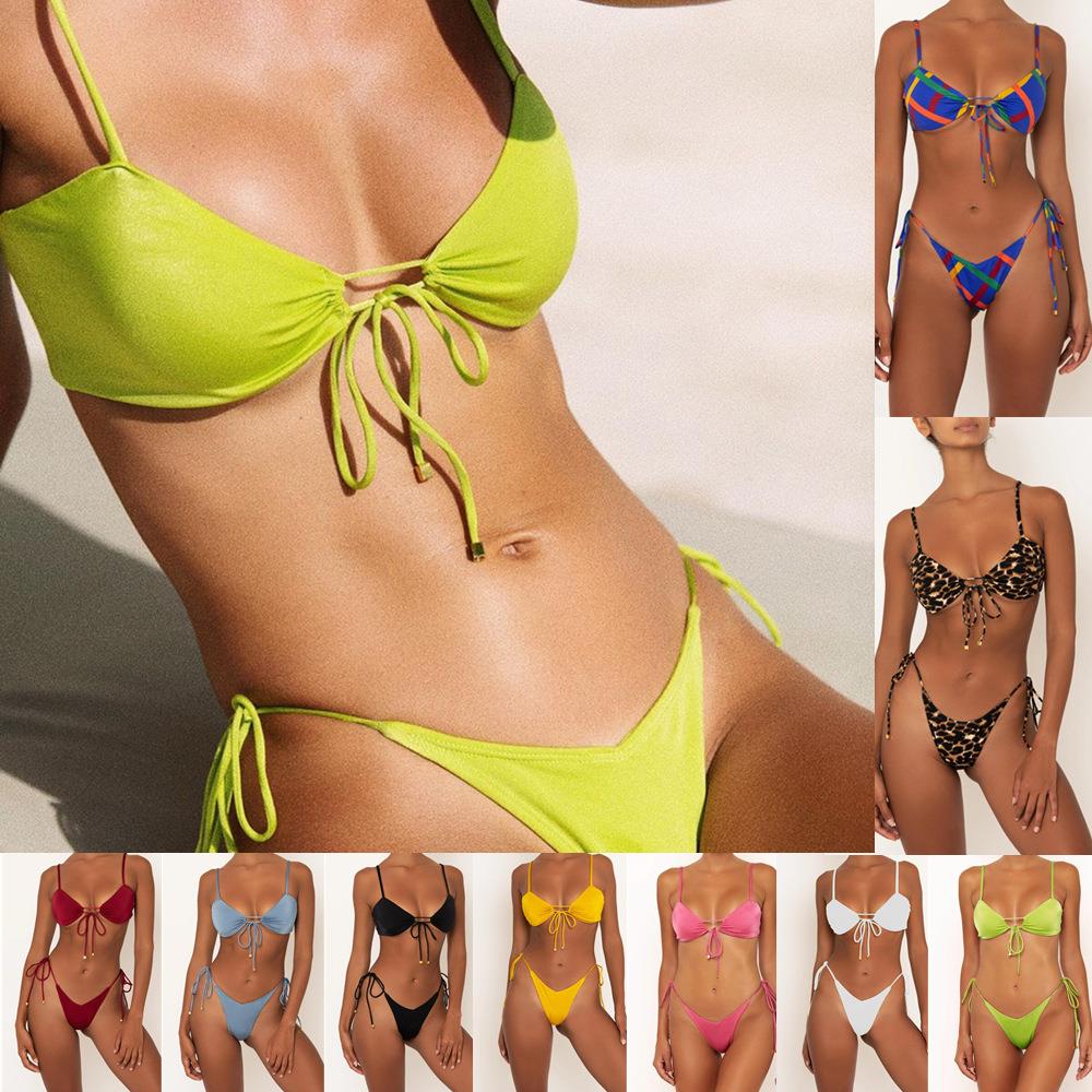 bikini sexy fabric shiny drawstring swimsuit Swimsuit