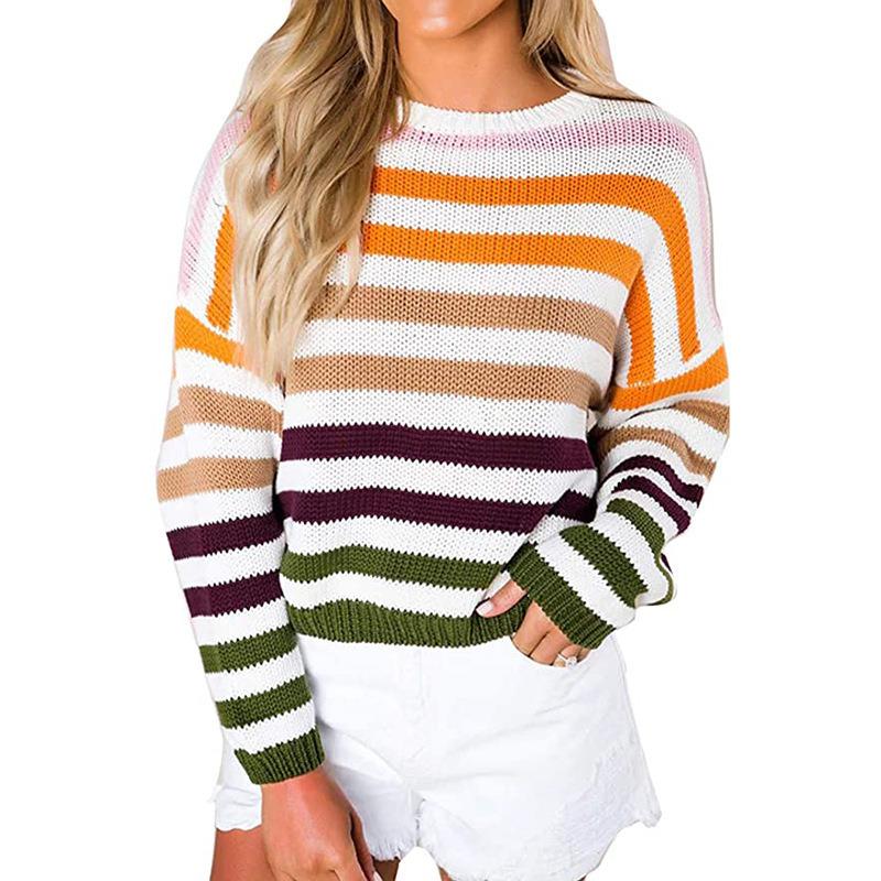 sweater striped knitted color pullover female tops matching