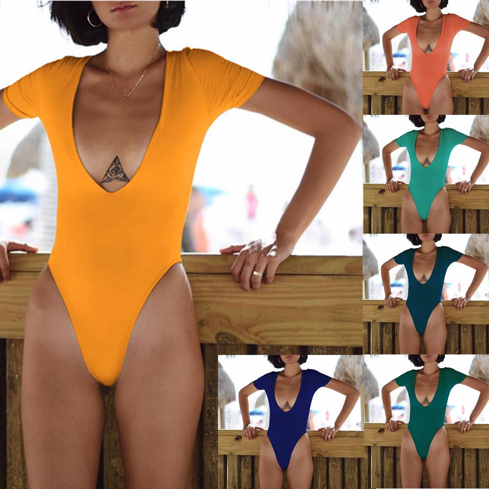 Short Womens Swimsuit One-Piece Collar Solid One-Piece