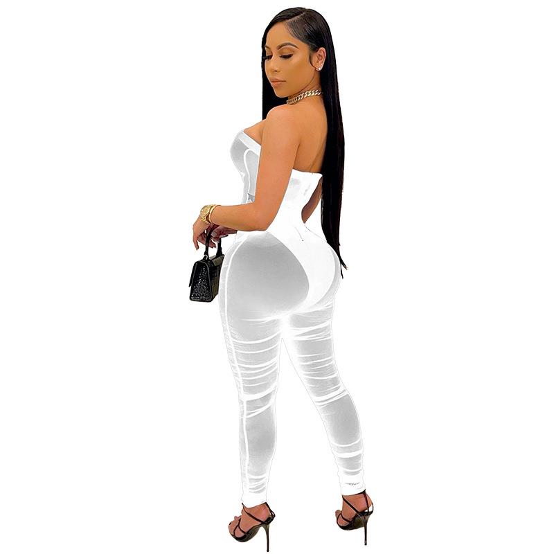 high mesh commuter transparent jumpsuit belt temperament