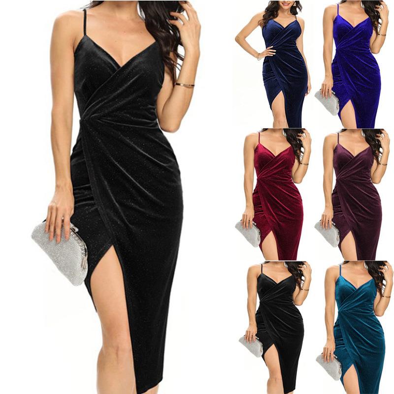 hugcitar velvet swing collar sleeveless sexy slit dress new