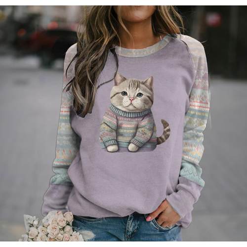 cotton long -shirts for women kawaii animals print