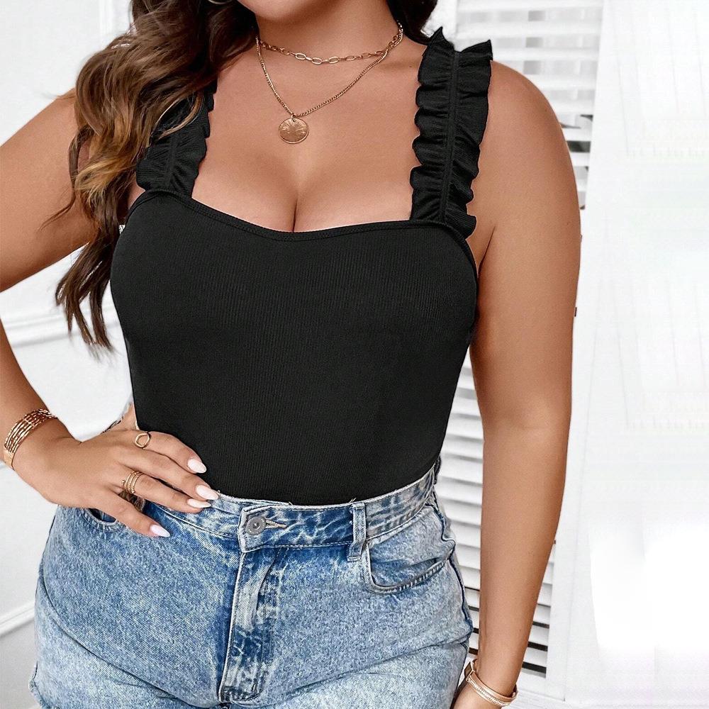 Plus size women's ruffled slim fit sexy suspender jumpsuit