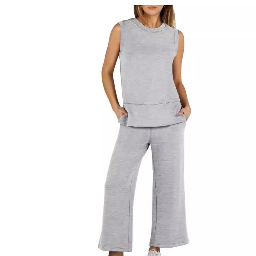 Women's sleeveless round neck trousers vest suit