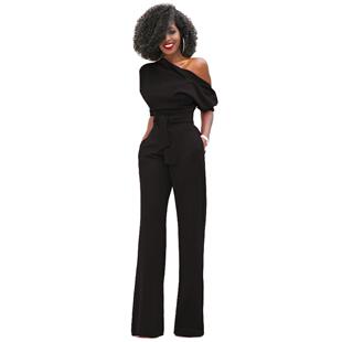 oblique button wide Classic color jumpsuit leg pants collar