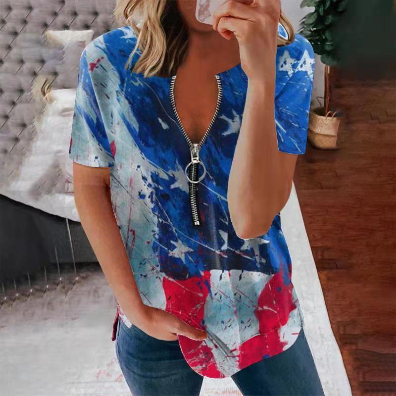 Short pullover collar blue short-sleeved commuter high