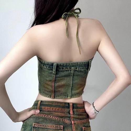 top suspender spray-painted suit tube multiple floral skirt