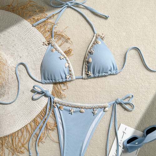 Sexy swimsuit bikini 系带挂脖三角杯比基尼性感海星装饰泳装
