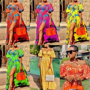 halter V-neck top dress with tube neck dress slit Womens