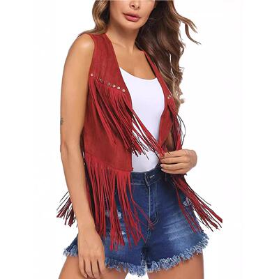 Fringed unbuttoned simple ladies' waistcoat 流苏无扣简约马甲
