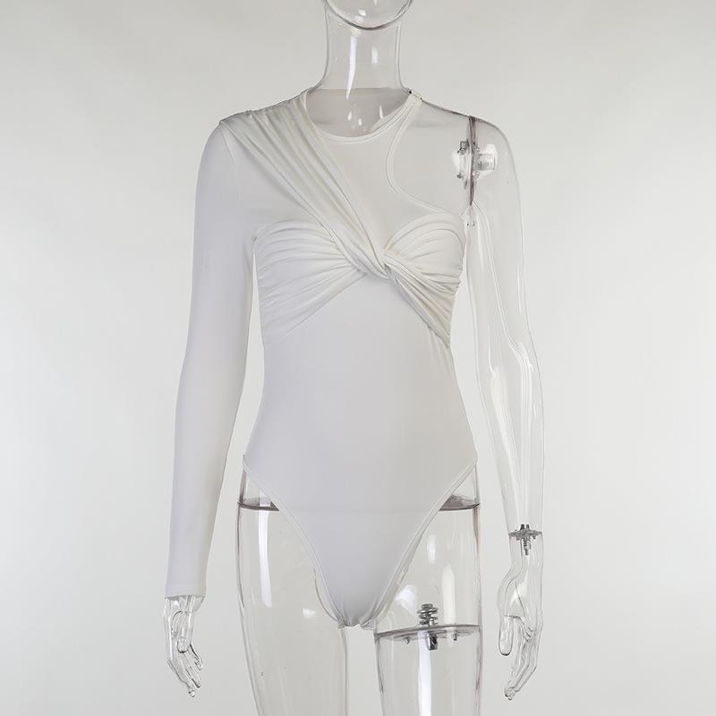 sexy pleated jumpsuit one shoulder backless twist bodysuits