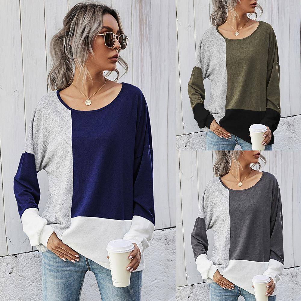 urban color sports pullover casual round simple blue Solid