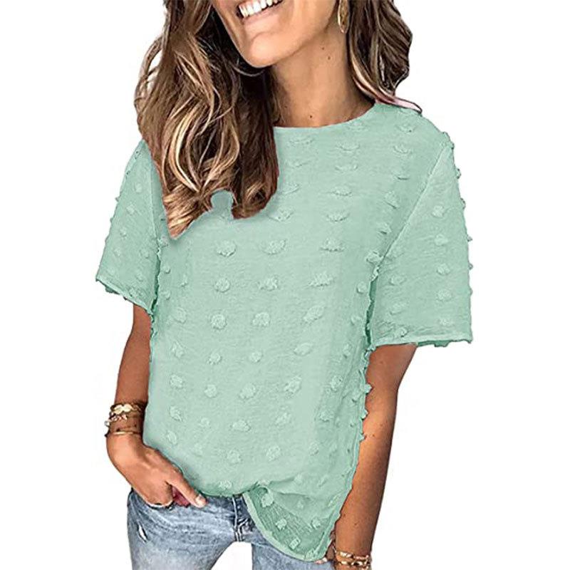 Womens Tops Short Spinning Solid Neck Snow Casual Cute