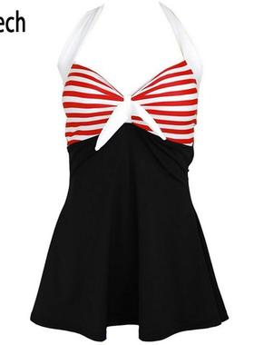 womens flat one-piece swimwear stripe conservative