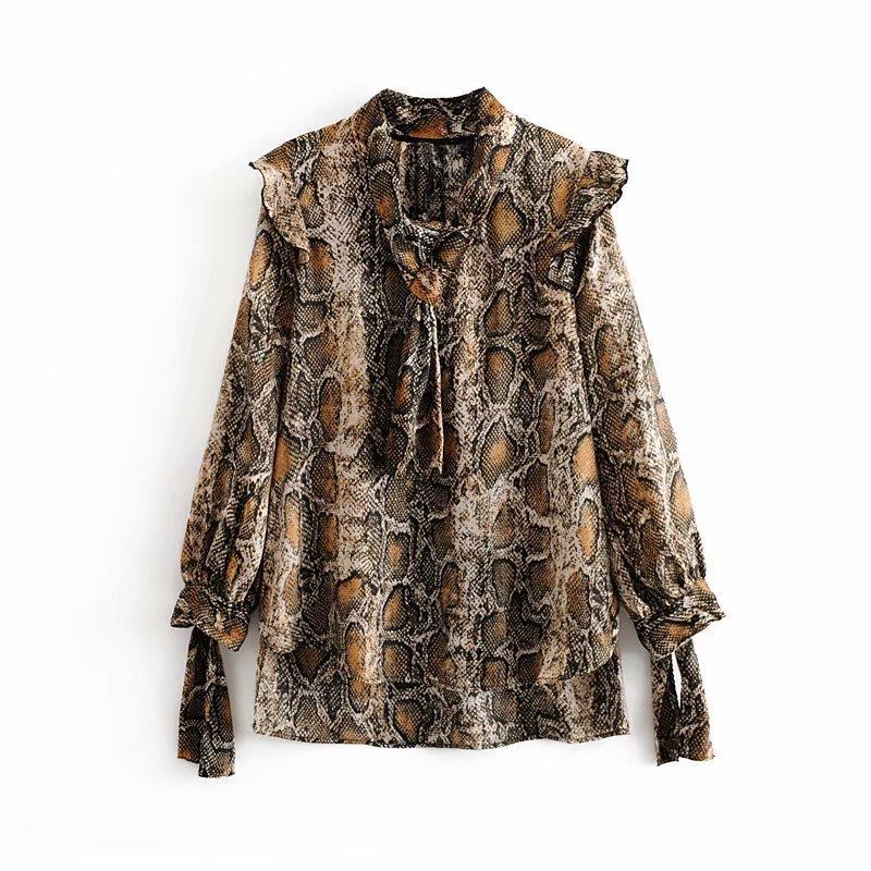sexy mock neck snake print -shirt autumn stand collar long