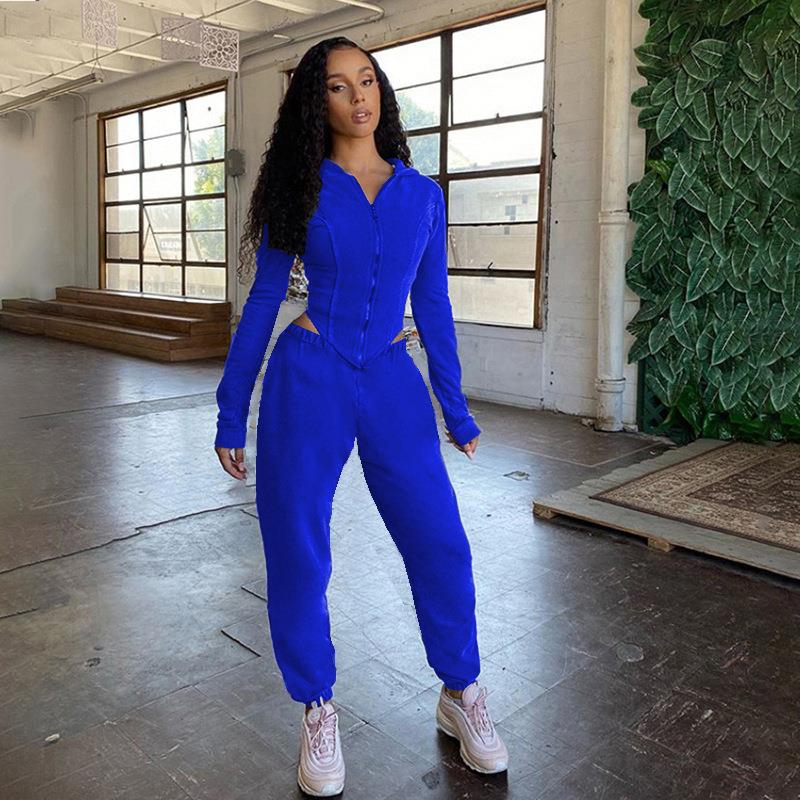 Womens Jacket Two-piece Zipper Sweatpants Set Cardigan