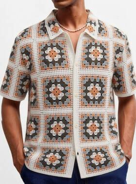 2026欧美夏男法式复古针织衫休闲百搭镂空短袖polo衫Men's Shirts
