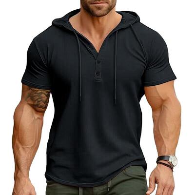 Mens Sports Fitness Short Sleeve T-Shirts Hoodies Tops