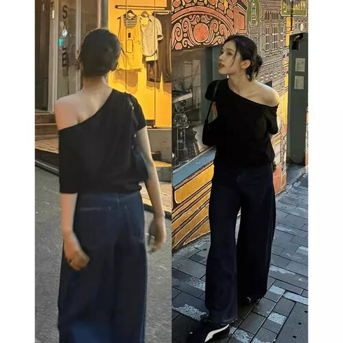 Women's Off-Shoulder T Shirt Cotton Loose Fit Slimming Top