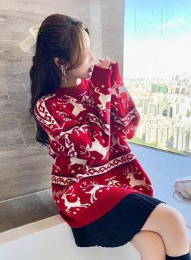 fashion sweater red natal claus mujer ropa new round roupa
