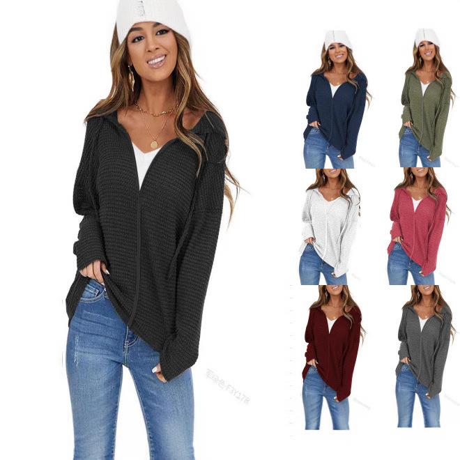 Womens Fashion Solid Color Drawstring Hooded Jacket Casual