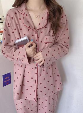 Sanded Sleeve Cute Women Clothes Long Pajamas Loose Heart