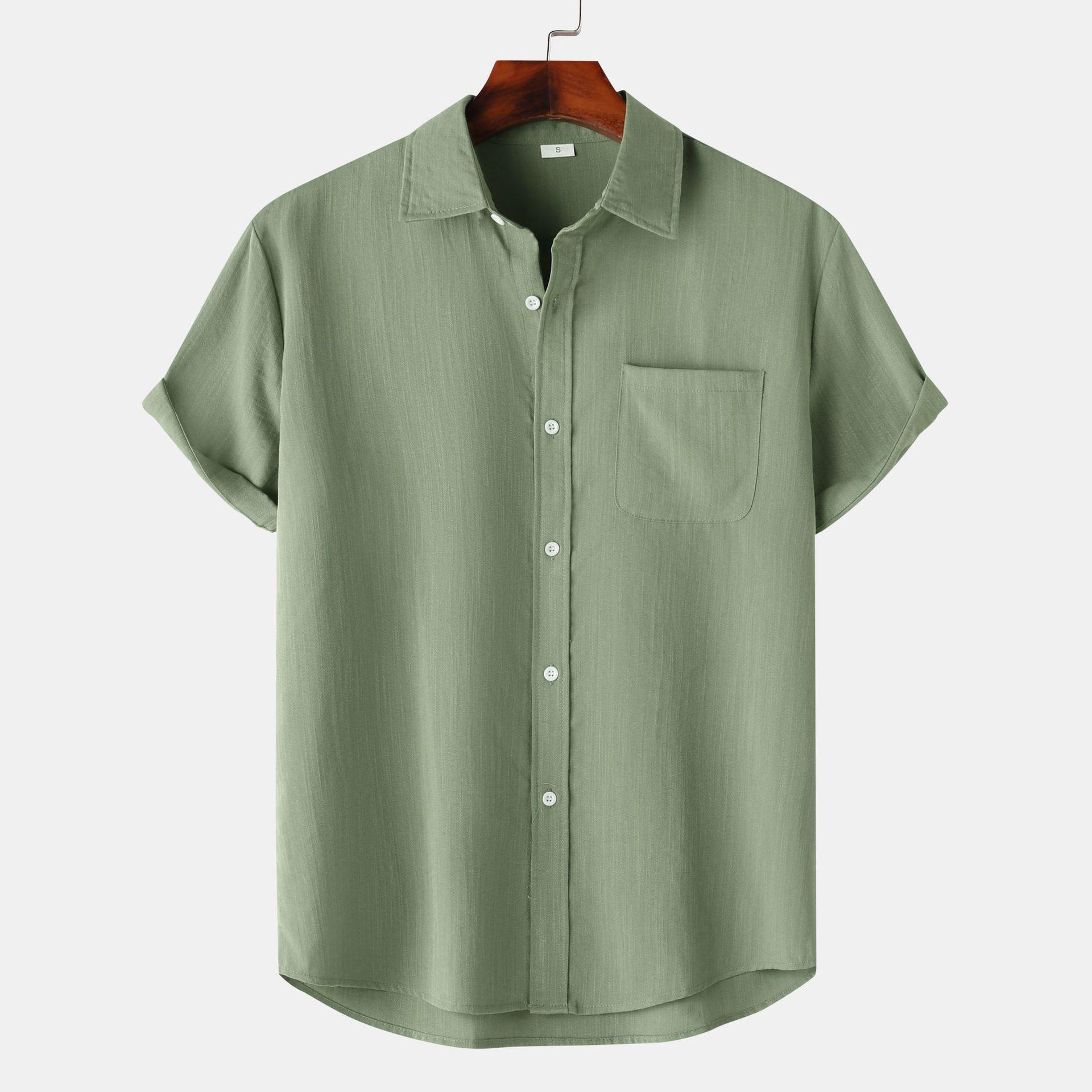 Clothing Mens Shirt Linen Mens Button Sleeve Short Color