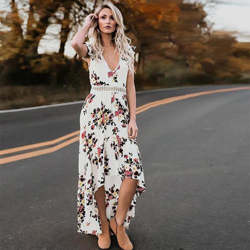 dress swallowtail irregular swing floral sleeveless V-neck