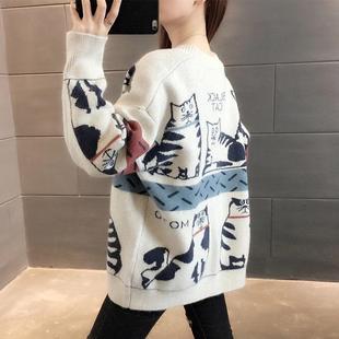 womens wear knitted outer Cat loose sweater cardigan jacket