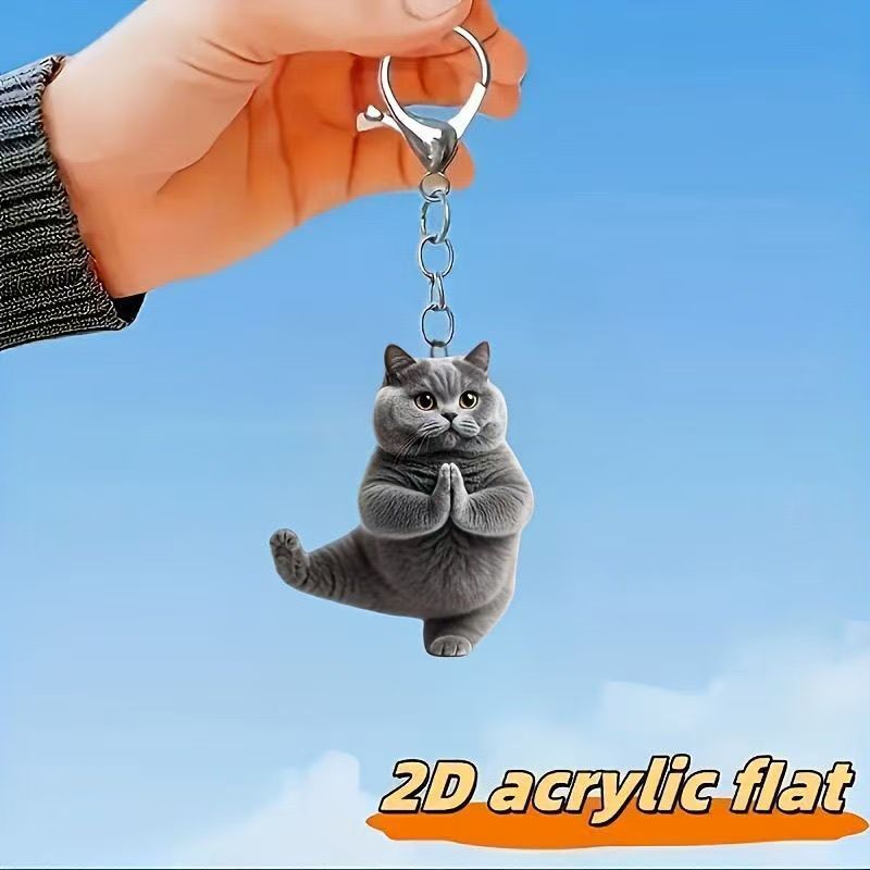 可爱猫咪造型周边平面2D亚克力钥匙扣猫猫书包行李仿真猫咪挂件