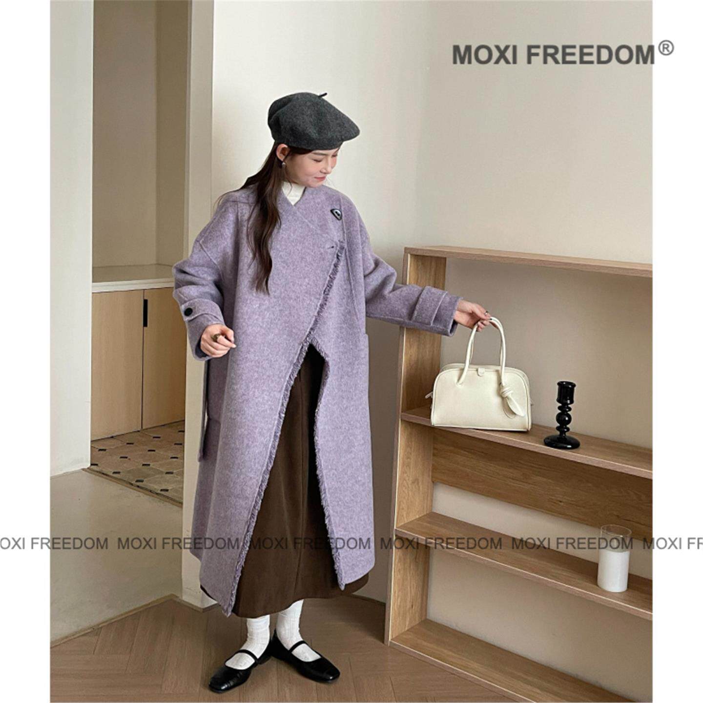 【星河漫游】25年秋冬韩版流苏时尚新款休闲中长款双面羊毛大衣外,女装/女士精品,毛呢外套,淘宝优惠券,粉丝福利购,淘宝优惠卷