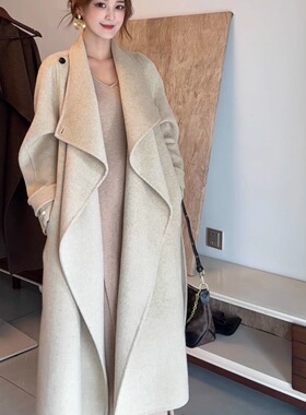 【盐风棱语】26年秋冬新款休闲腰带中长款双面羊毛大衣外套女装