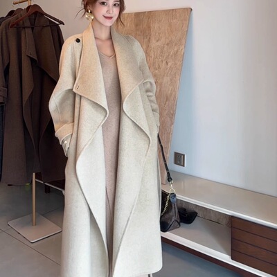 【盐风棱语】26年秋冬新款休闲腰带中长款双面羊毛大衣外套女装