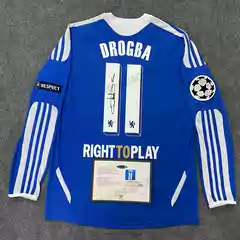 1112 Chelsea Home Long-Sleeved No. 11 Drogba Signed Jersey Fan Version Retro Sports Short-Sleeved Top for Men