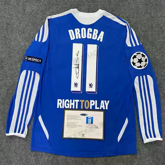 1112 Chelsea Home Long-Sleeved No. 11 Drogba Signed Jersey Fan Version Retro Sports Short-Sleeved Top for Men