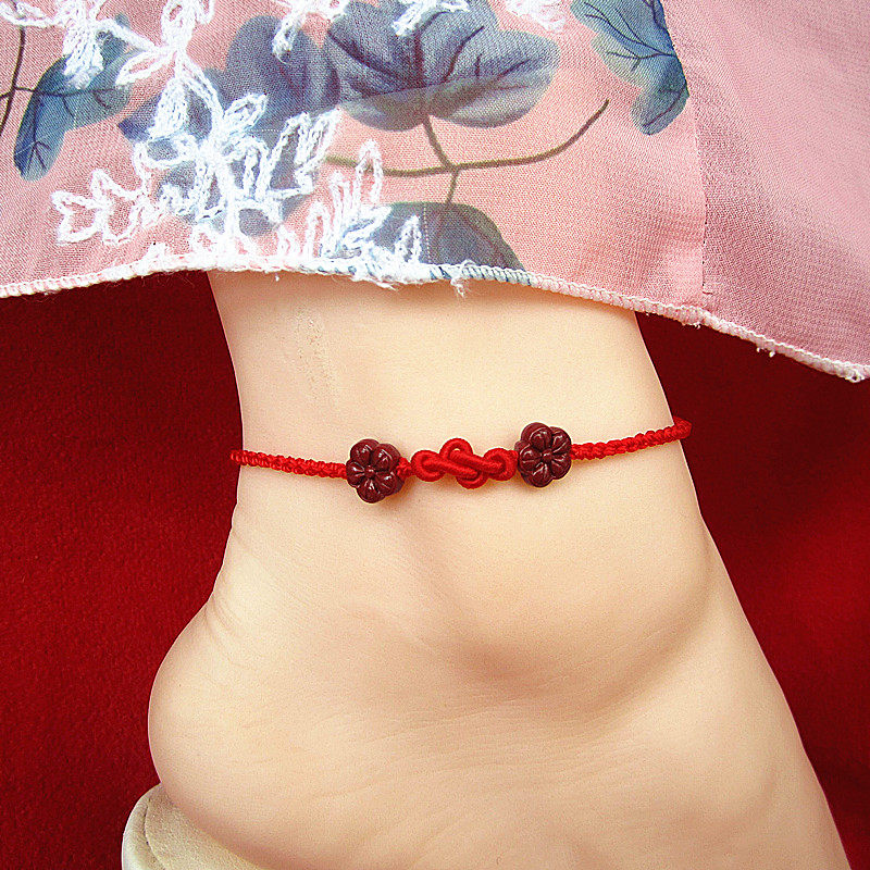 朱砂红绳脚链女手绳男如意结桃花三生三世手链子可调节成品本命年