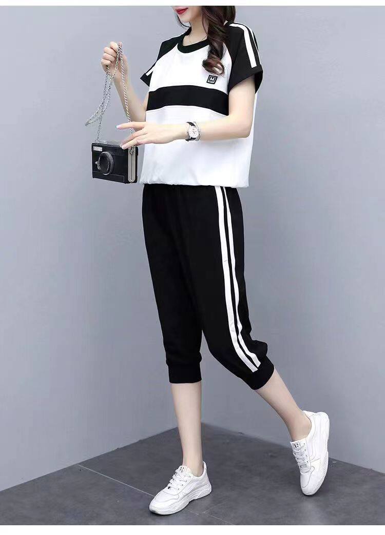 冰丝大码运动七分裤女胖妹妹300斤夏季束脚高腰休闲短裤女显瘦200