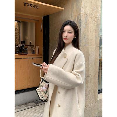 高级感白色双面羊绒大衣女2025冬季韩系气质小个子中长款毛呢外套
