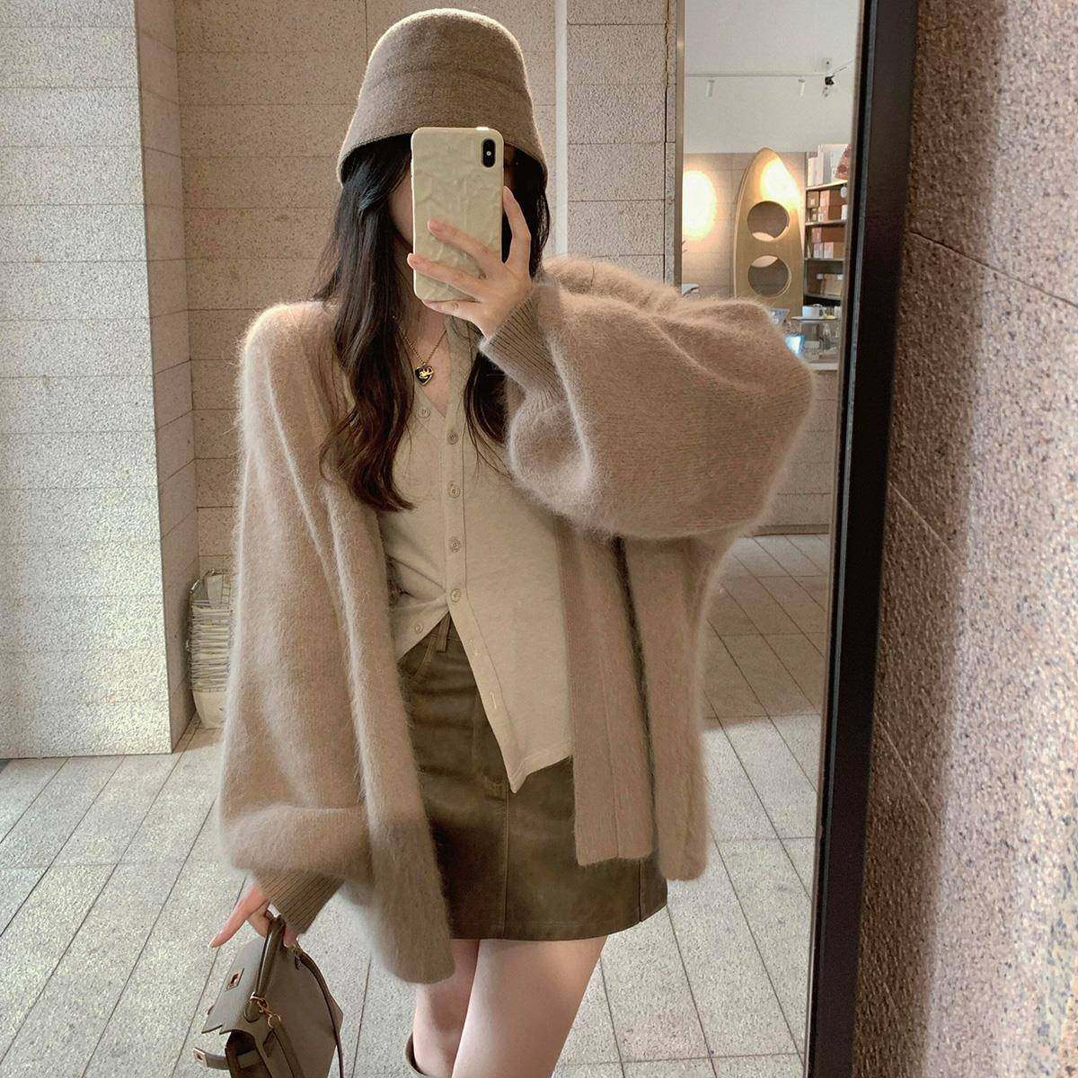 毛茸茸温柔软糯水貂绒毛衣女春秋冬宽松慵懒风高级感针织开衫外套