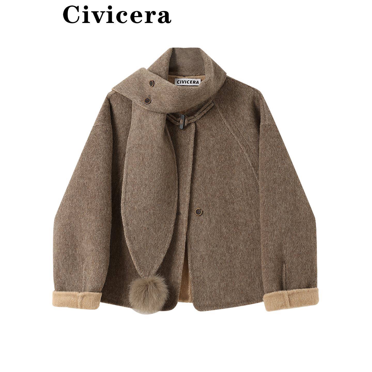 CIVICERA法式气质百搭宽松短款双面呢大衣女冬季高级感毛呢短外套