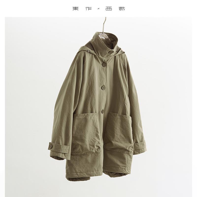 自留款！简约百搭~廓形工装棉服风衣外套连帽中长款大衣棉衣女装
