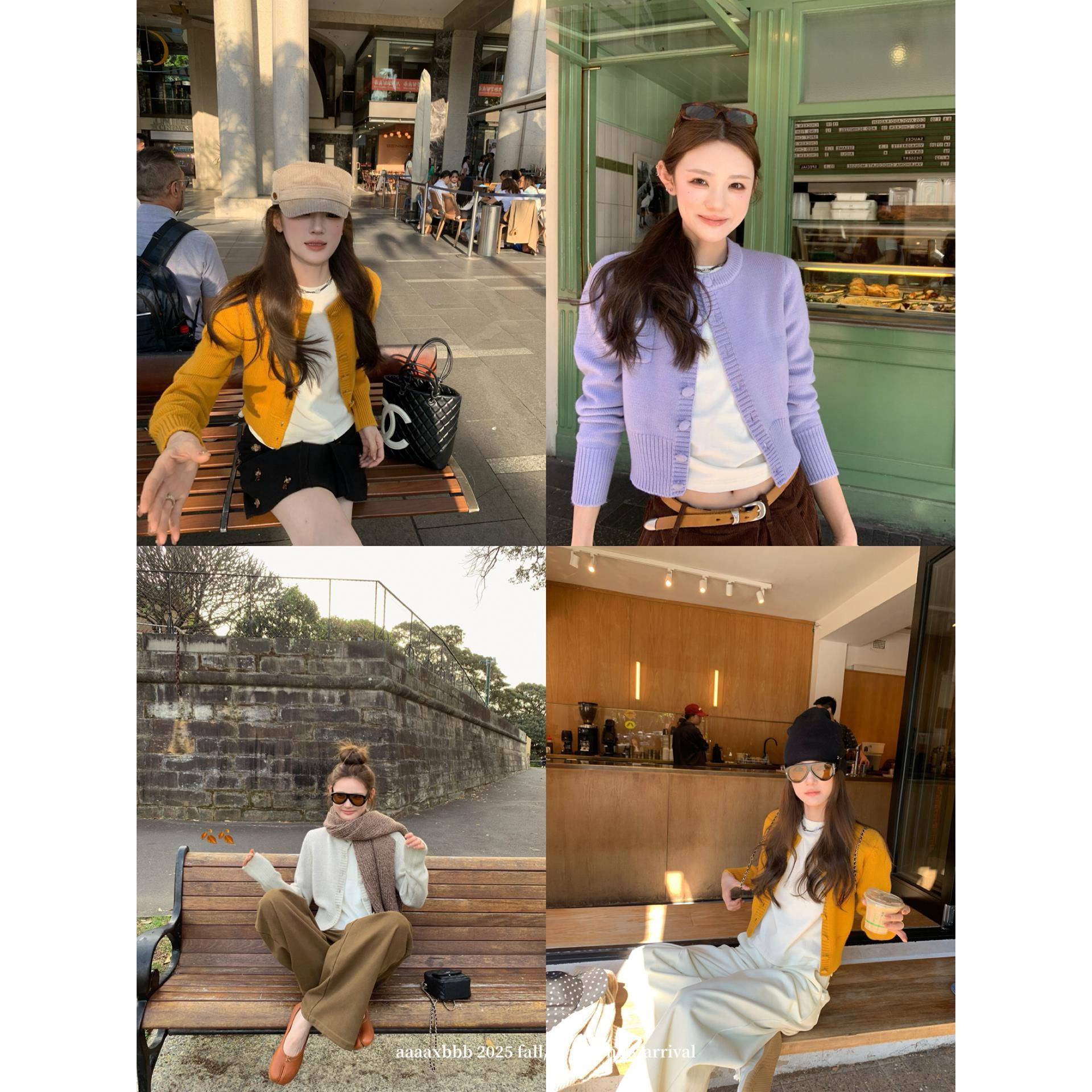 aaaaxbbb 滨海湾花园 羊毛针织开衫圆领纽扣长袖毛衣休闲显瘦