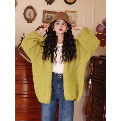 陈佳洁【春日嫩芽】复古针织开衫女款慵懒风宽松百搭休闲毛衣外套