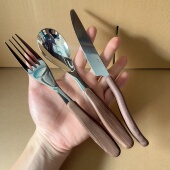 316不锈钢西餐刀叉勺套装 餐厅高档牛排专用刀叉木纹西餐具三件套