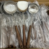 316不锈钢家用炒菜锅铲胡桃木柄手柄防烫炒铲汤勺套装 食品级厨具