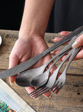 复古做旧304不锈钢西餐刀叉勺筷套装仿古风格甜品勺叉日式餐具