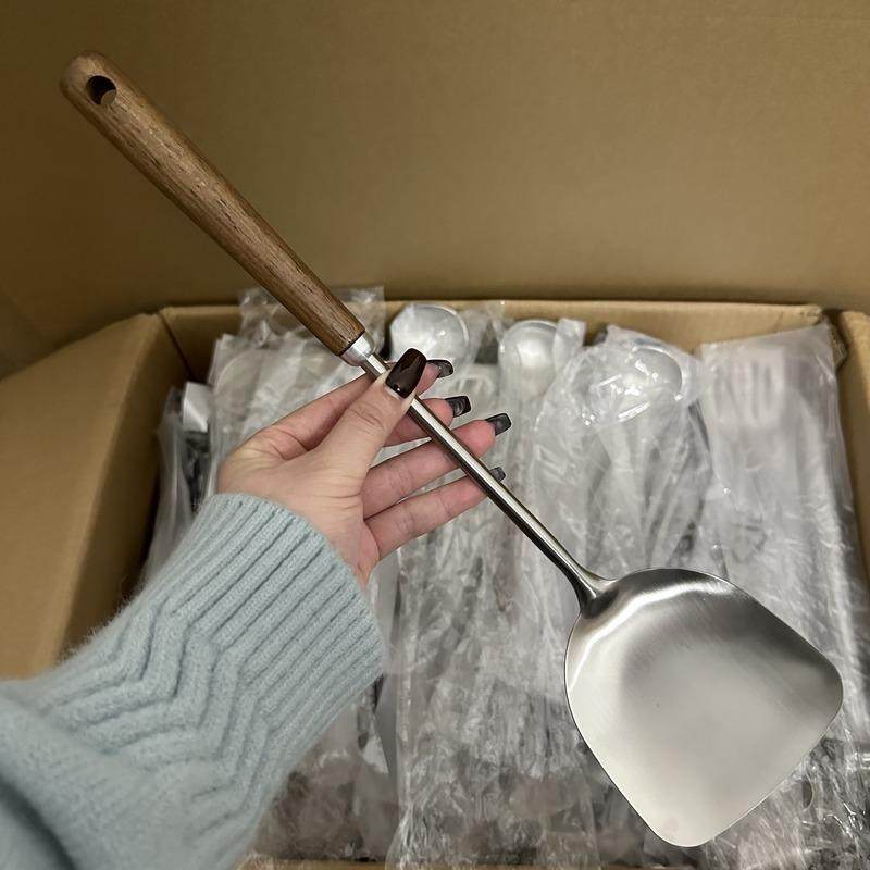 316不锈钢锅铲胡桃木手柄防烫炒铲汤勺食品级家用加厚铲子套装